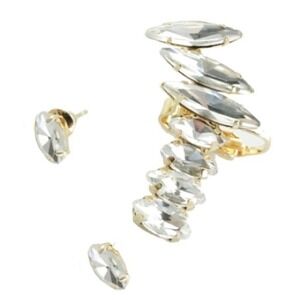 Sparkling Marquise Crystal Ear Cuff Stud Set Gold Tone Glamorous Dazzling